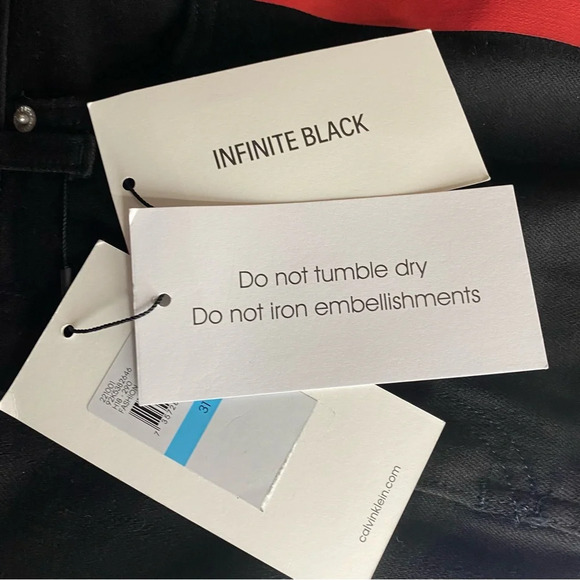 Calvin Klein Infinite Black High Rise Skinny Jeans Side Red Stripe Size 31 - Picture 6 of 9